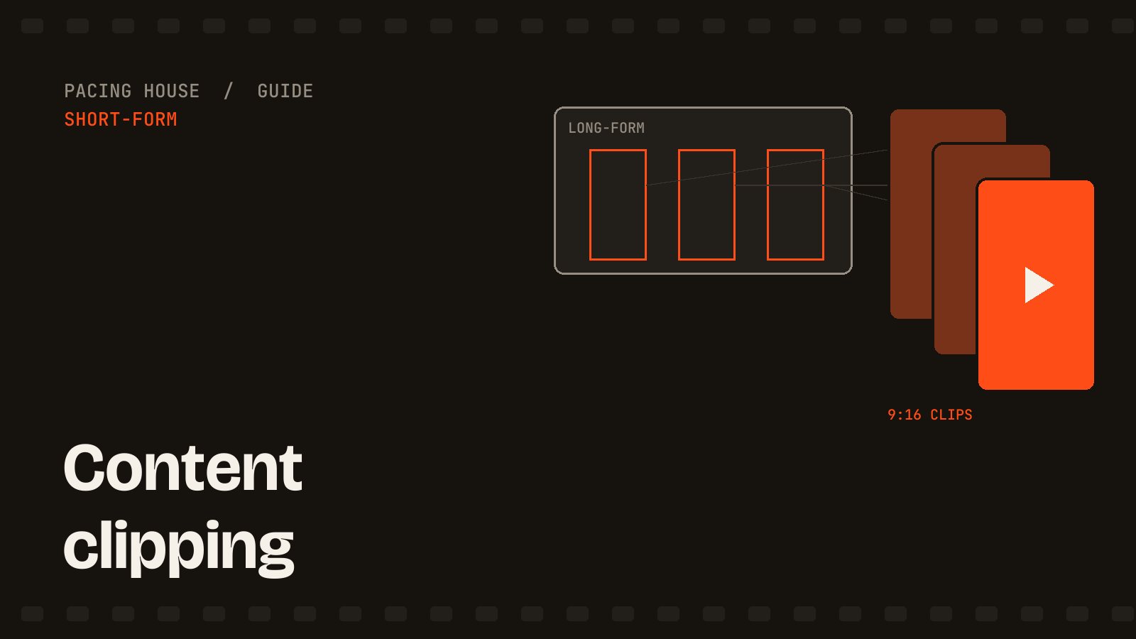 A long-form video frame with three vertical 9:16 clips pulled from it